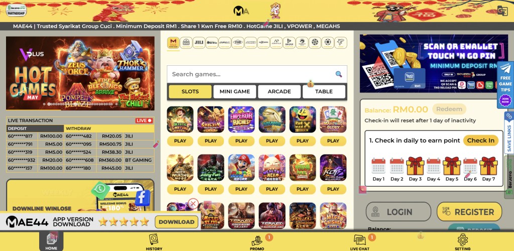 MAE44 casino homepage