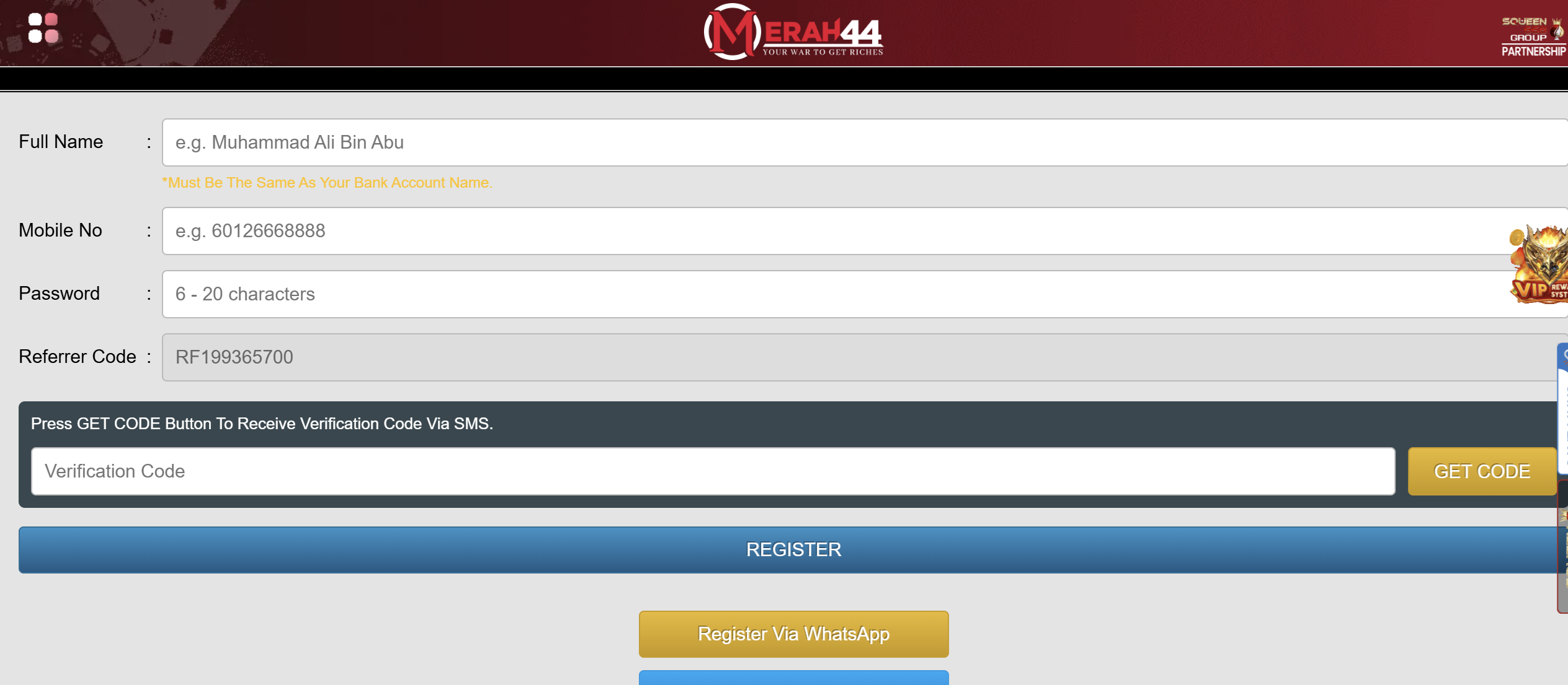 merah44 casino registration page