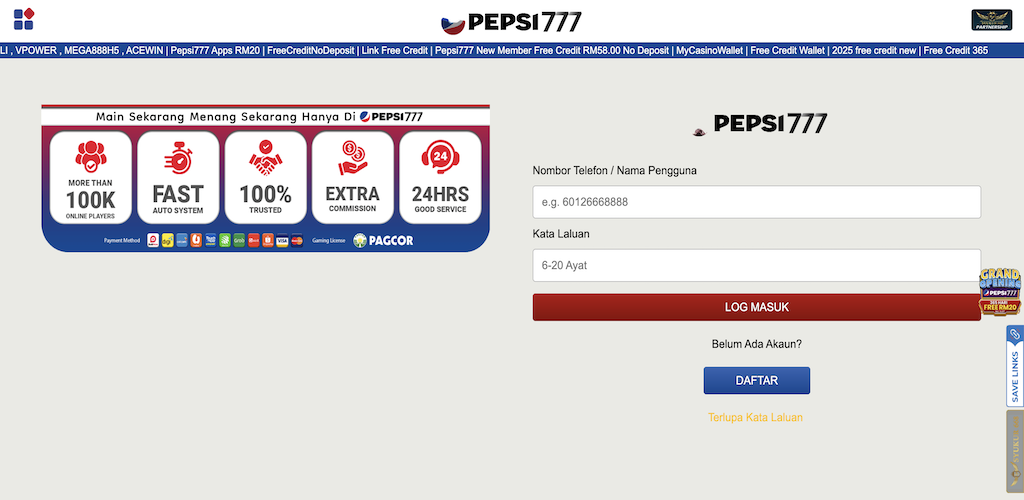Pepsi777 casino registration
